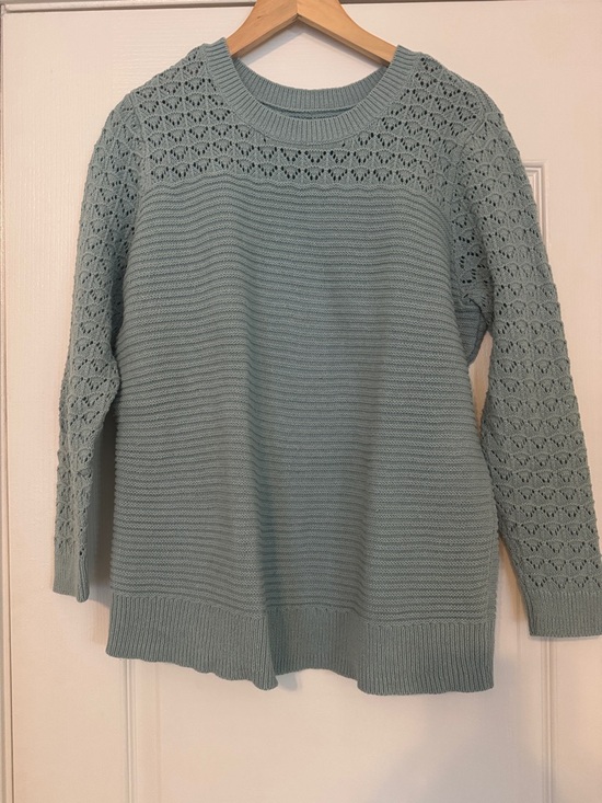 croft & barrow Sweaters - croft & barrow Sage Green Crewneck Sweater with Crochet Yoke and Sleeves